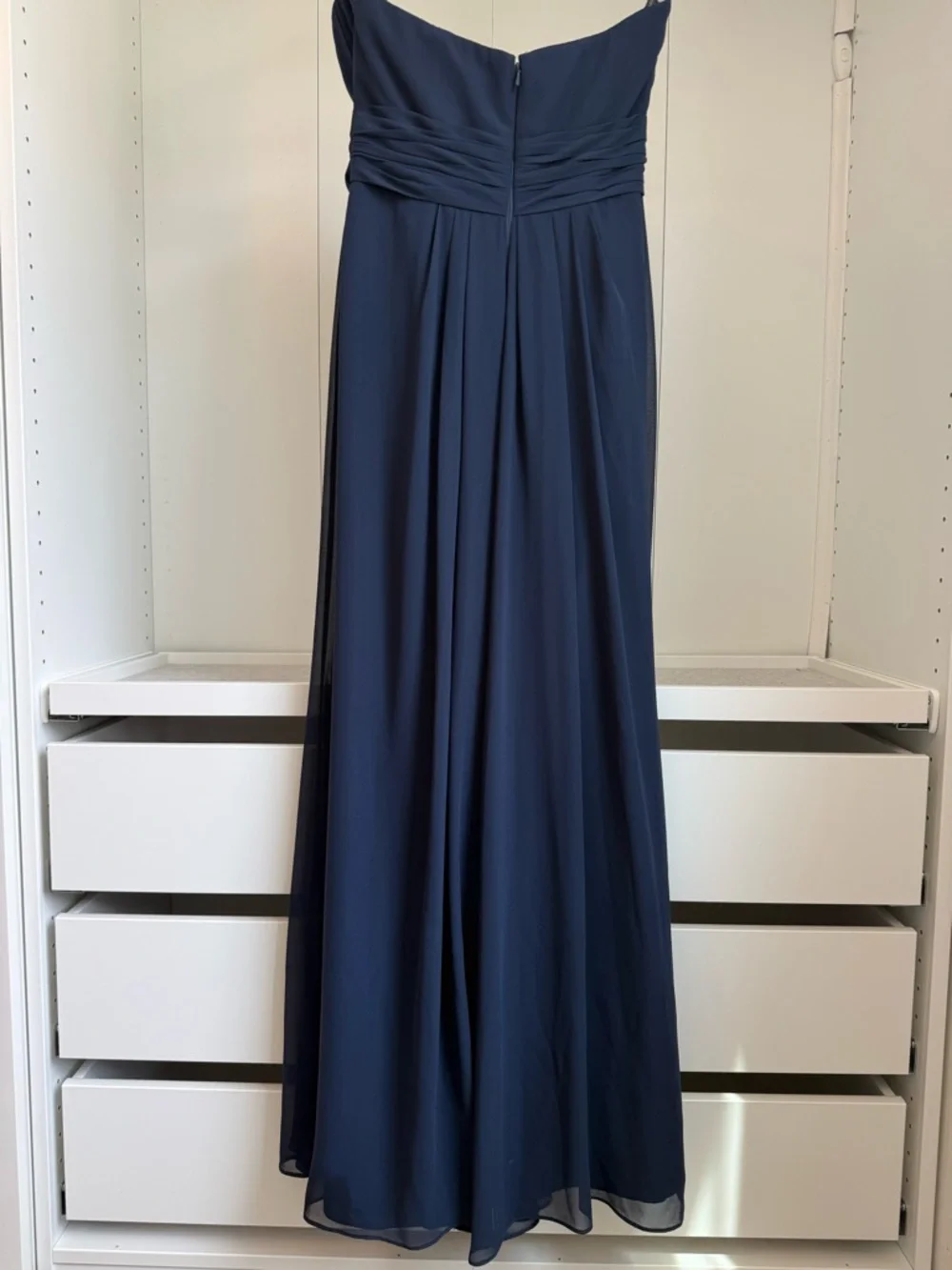 Bill Levkoff Rouched Navy Chiffon Bridesmaid Dress Strapless Maxi Formal Sz 8 - Picture 4 of 15